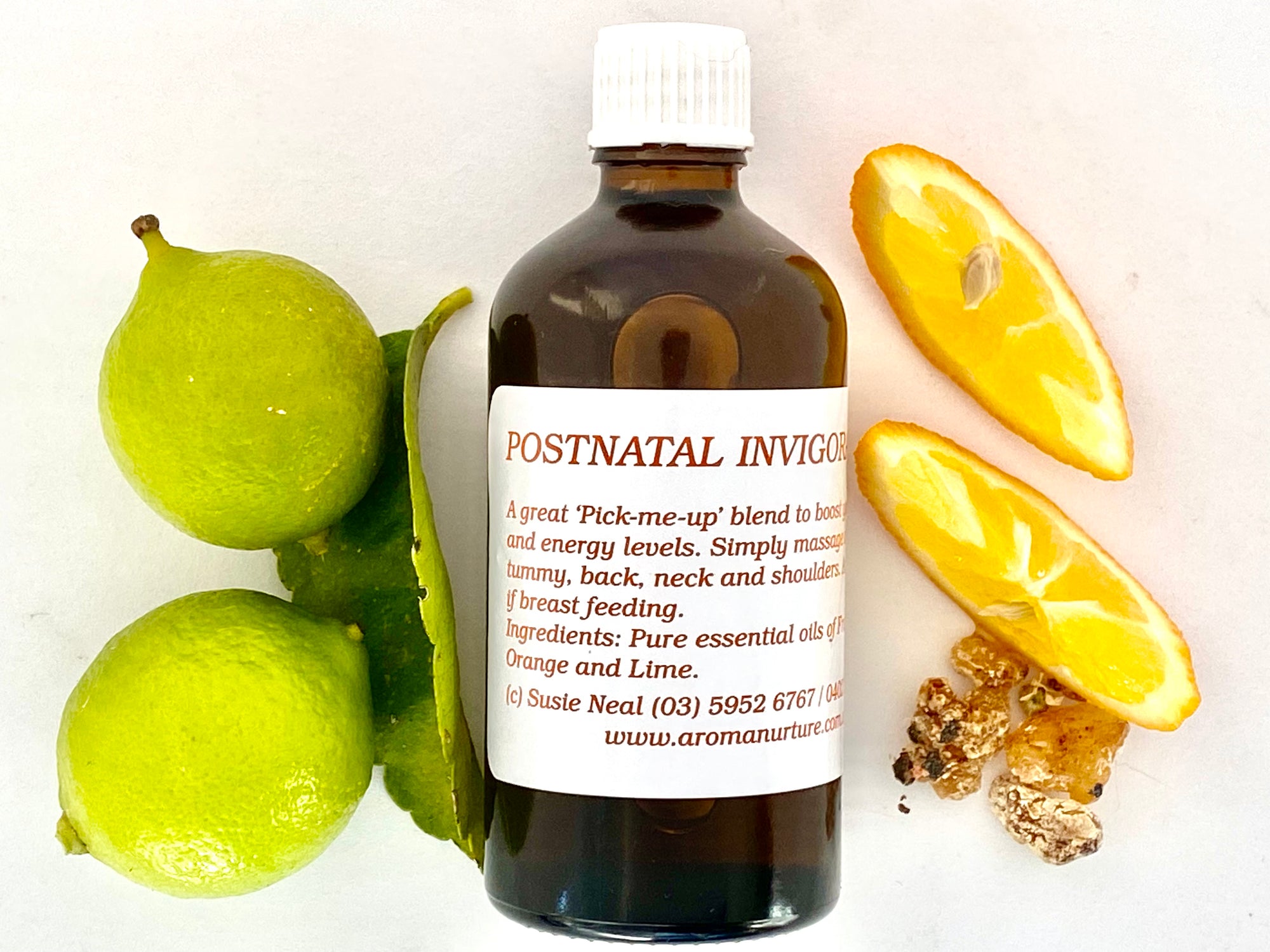 Postnatal Invigorate Massage Oil in Sweet Almond Oil. 100 mls.