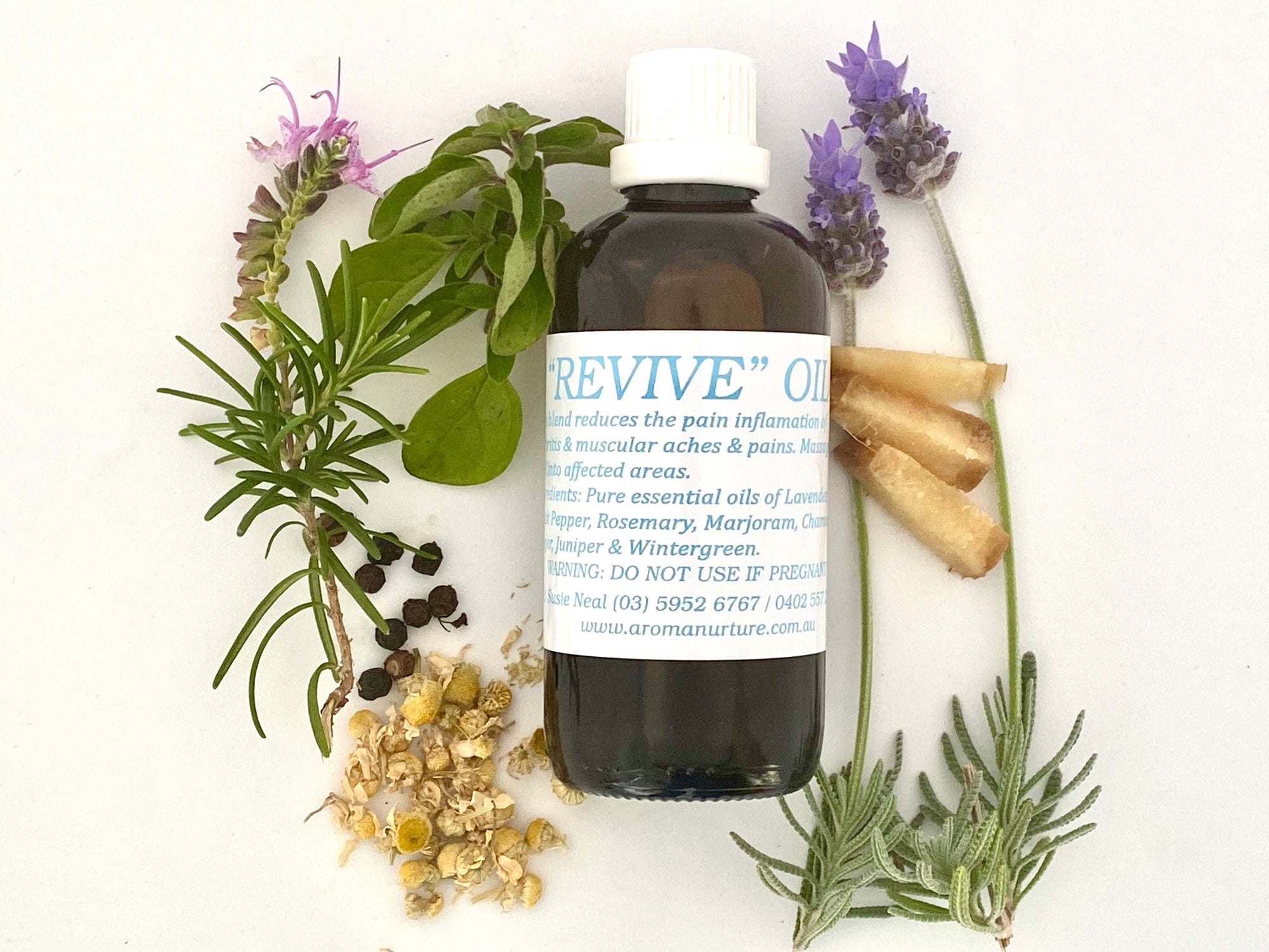 Revive Massage Oil in Light Olive Oil. 100 mls.