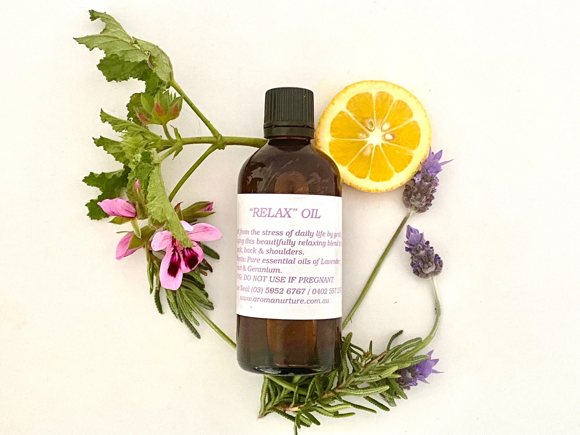 Relax Massage Oil in Sweet Almond Oil. 100 mls.