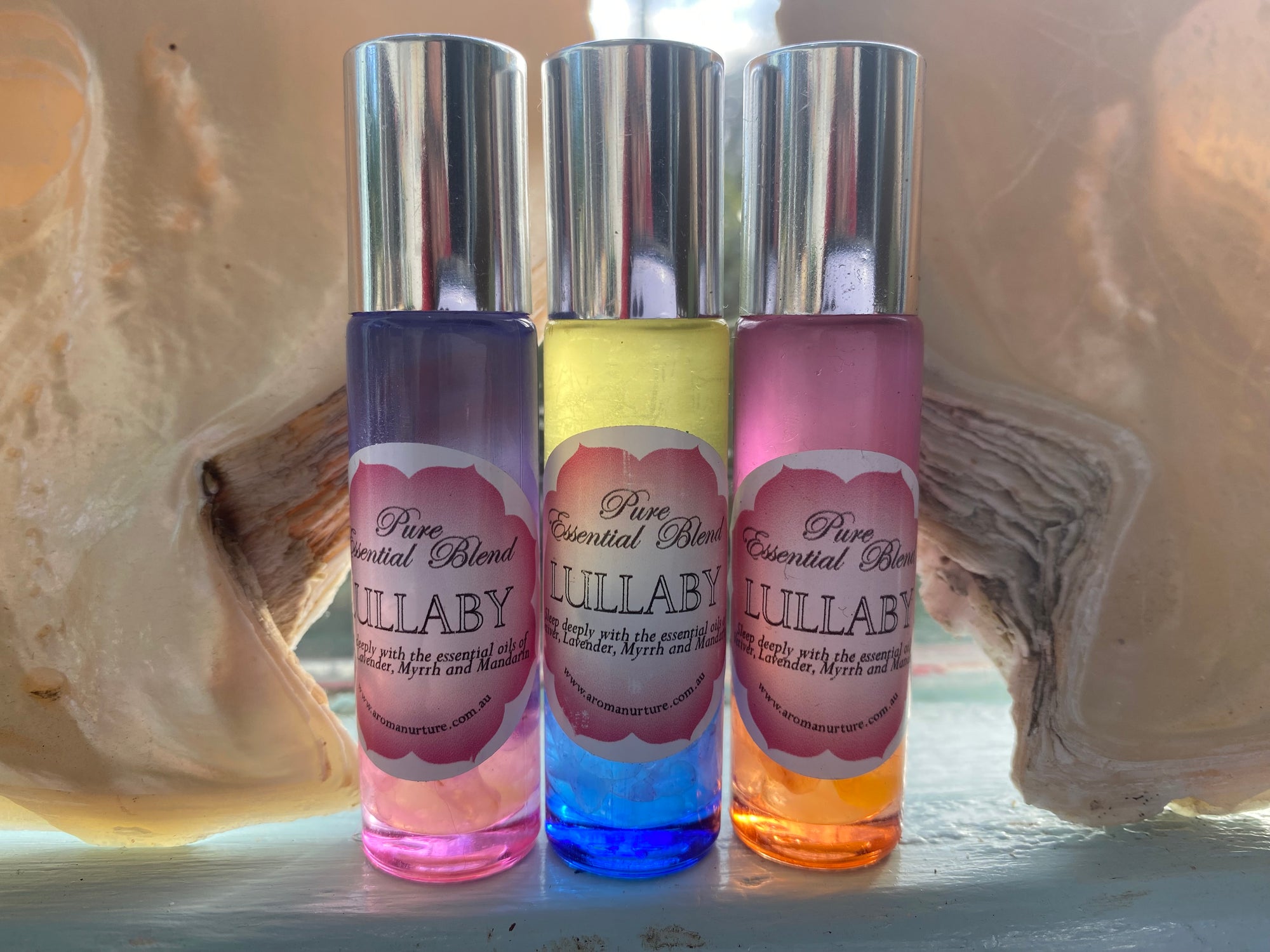 LULLABY ROLL-ON BLEND with crystal chips.