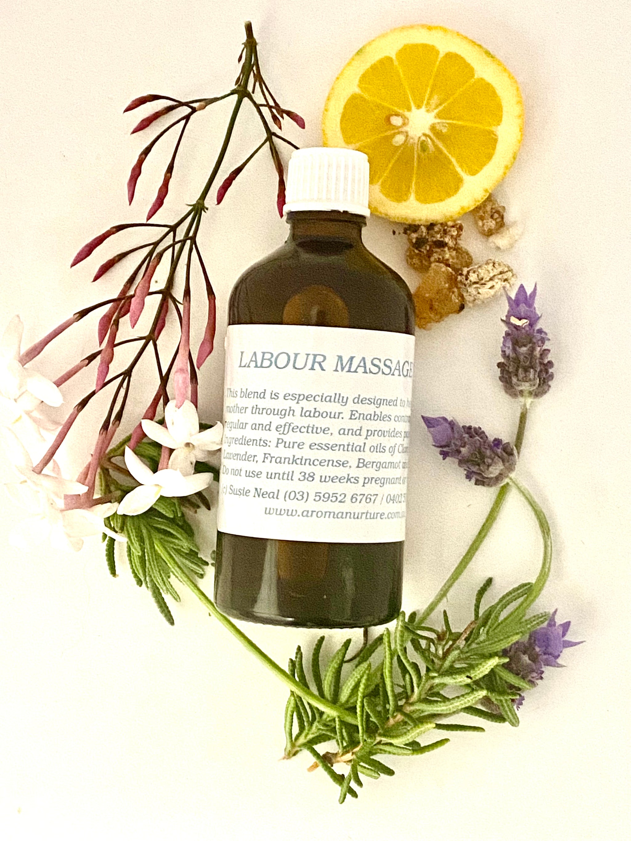 Labour Massage Oil in Sweet Almond Oil. 100 mls.
