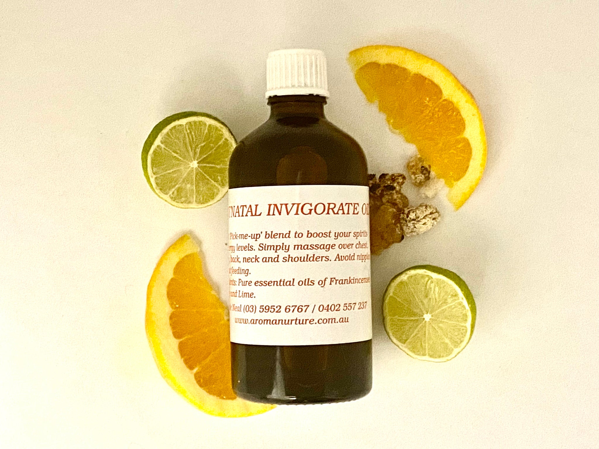 Postnatal Invigorate Massage Oil in Sweet Almond Oil. 100 mls.