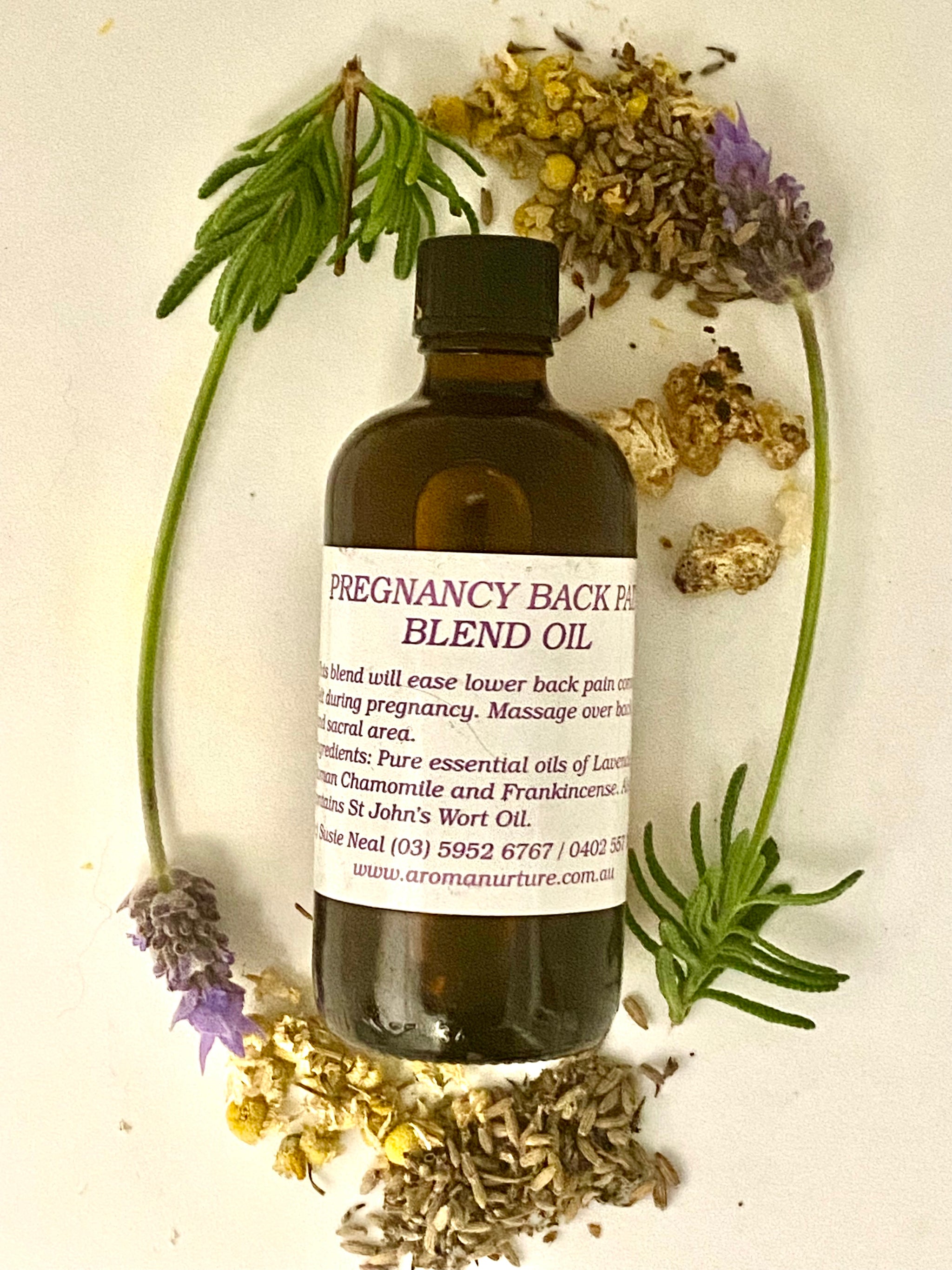 Pregnancy Back Pain Massage Oil in Light Olive Oil.100 mls.
